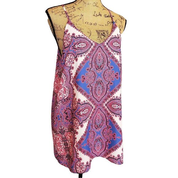 Womens Tunic Blouse Tank M Pink Blue Indie Paisley Sleeveless Boho Costal Loose - Picture 1 of 10